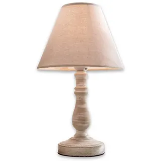 Loberon Loberon® Tischlampe Kayenta, Kiefernholz/Leinen/Polyester, H/B/T/Ø ca. 32/20 / 20/20 cm, leinen/antikweiß, Energieeffizienzklassen A++ bis E