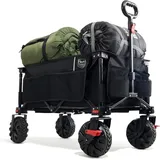 TIMBER RIDGE XXL Bollerwagen Faltbar 200L Breite Reifen Strandwagen Klappbar mit Bremsen Seitentasche Getränkehalter Verstellbarer Griff Handwagen für Alle Gelände Camping Einkaufen 150kg Belastbar