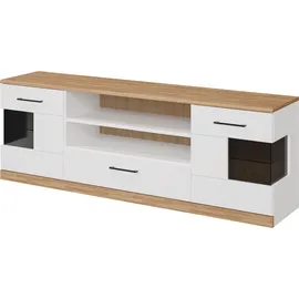 Home Affaire Lowboard HOME AFFAIRE "Ribe,160cm breit,55cm hoch,Oberplatte massiv", weiß (weis, eiche), B:160cm H:55cm T:35cm, FSC-zertifizierter Holzwerkstoff, Massivholz, Sideboards, Lowboard, Oberplatte Massivholz,schwarze Metall Griffe,2 Türen mit Glaseinsatz