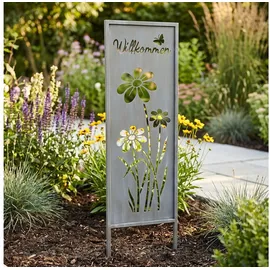 levandeo Gartenstecker Willkommen H83cm Grau