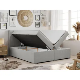 MKS Meble MKS Boxbett, Hellgrau, Textil, 2-Sitzer, H3, Rechteckig, 140x200 cm, Schlafzimmer, Betten, Boxspringbetten