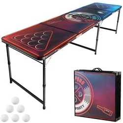 VEVOR Beer Pong Tisch Set Bierpong Trinkspiel Partytisch LED 240cm Tragegriff