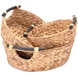 Decorasian Korb zur Aufbewahrung, geflochten aus Wasserhyazinthe mit Griffen - Präsentkorb bzw. Geschenkkorb leer – Ideale Geschenkkörbe von groß bis klein – 27cm + 32cm + 37cm