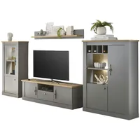 IMV Wohnwand grau Eiche Artisan, Metall, Nachbildung,Eiche, 346x170x44 cm,
