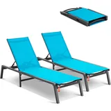 VEVOR Sonnenliege klappbar, 182x60x88cm Alu-Liegestühle mit 5 verstellbaren Positionen, Strandliege, Liegestühle, Gartenliege, Relaxliege, Liege für Terrasse, Strand, Pool, Braun, 2 Stück, Blau