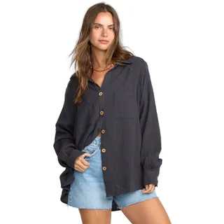 Kurzarmshirt BILLABONG "Swell Blouse", Damen, Gr. XS, schwarz (schwarz sands), 100% Baumwolle, Kurzarm, Shirts