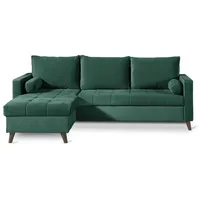 Best Möbel POLAR - Ecksofa beidseitig montierbar mit Schlaffunktion - aus Samt in skandinavischem Design - 4 Sitze , Grün - Grün