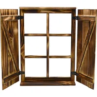 UNUS Deko-Fenster Sprossenfenster mit Fensterläden Holz geflammt Dekorahmen - Braun