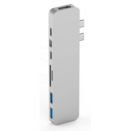 Hyper HyperDrive USB C Hub 8-in-2 Sanho Typ C MacBook Pro Hub mit HDMI-Mini-Diaplay-Anschluss Thunderbolt 3 USB-C 3.1 Stromversorgung SD/MicroSD-Kartenleser für MacBook Pro & Air 13 "15" Silber