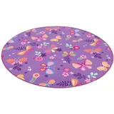 Snapstyle Kinder Spiel Teppich Schmetterling Lila 100cm Rund