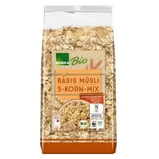 Edeka Müsli Basis Müsli 5-Korn-Mix, BIO, ohne Zuckerzusatz, 750g