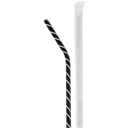 MONOUSO - Trinkhalme Flexibel Papierhülle Schwarz Weißen Streifen Ø6mm 21cm (100 Stück)