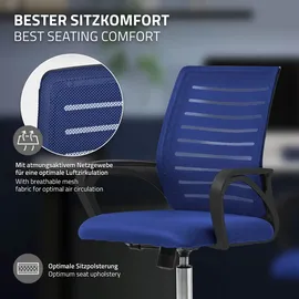 ML-Design Bürostuhl ergonomisch, Blau, Höhenverstellbarer Schreibtischstuhl mit Armlehnen, Computerstuhl mit atmungsaktiver Netzbespannung,