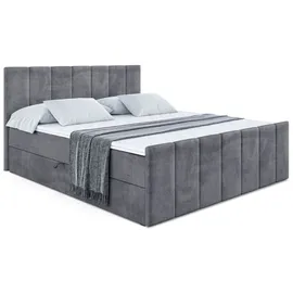 altdecor Boxspringbett mit Fußteil, H4 Matratze und Topper - 160x200 cm - MOETI-Z - Dunkelgrau Samt - Polsterbett mit Bettkasten und Lattenrost, B... - Dunkelgrau