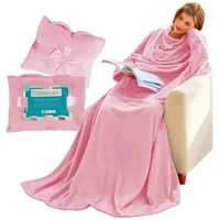 Wohndecke Kuscheldecke mit Ärmeln und Taschen, Geschenk für Frauen, Lucadeau, als Geschenk in einer schönen Stofftasche mit Grußkarte (150 x 200) rosa
