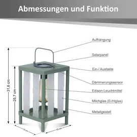 NORTHPOINT Laterne Metall 15x32x15 cm Solar LED Dämmerungssensor grün