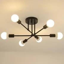 Goeco Vintage Sputnik Kronleuchter, 6-Flammige E27 Deckenleuchte Schwarz Metall, Retro Deckenlampe für Esszimmer, Esstisch, Flur, Wohnzimmer, Hotel, Café (Ohne Leuchtmittel)