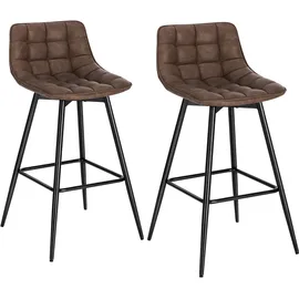 Woltu Barhocker 2er Set Designer Barstuhl Hocker Tresenhocker Bistrohocker mit Fußstütze Kunstleder Metall Braun