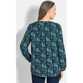GOLDNER Florale Druckbluse mit V-Ausschnitt petrol 23