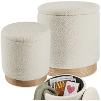 Tectake tectake® 2er Set Sitzhocker mit Stauraum, rund, gepolstert, mit Bouclé-Bezug