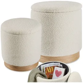 Tectake tectake® 2er Set Sitzhocker mit Stauraum, rund, gepolstert, mit Bouclé-Bezug