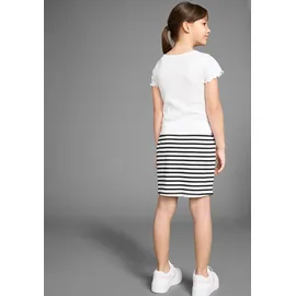 Kidsworld Shirt & Rock KIDSWORLD "Set aus T-Shirt und Rock", Mädchen, Gr. 152/158, schwarz (weiß, schwarz geringelt), Feinripp, Obermaterial: 100% Baumwolle, geringelt, KOB Set-Artikel, Outfit aus T-Shirt und Rock