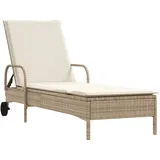 vidaXL Sonnenliege mit Rollen und Auflage Beige Poly Rattan