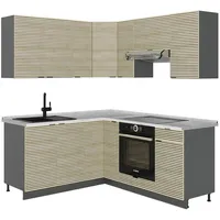 Vicco Winkelküche L-Form 160 x 60 cm Eiche Paneel/Anthrazit