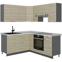 Vicco Winkelküche L-Form 160 x 60 cm Eiche Paneel/Anthrazit