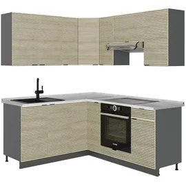 Vicco Winkelküche L-Form 160 x 60 cm Eiche Paneel/Anthrazit