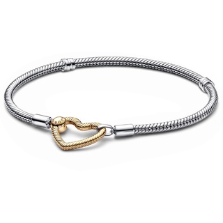 Pandora Moments Herzverschluss Schlangen-Gliederarmband aus Sterling-Silber und 14 Karat vergoldeter Metalllegierung - kompatibel Moments Armbänder - Größe: 20cm