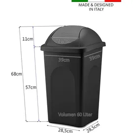 BigDean Mülleimer 60 l Schwarz/Rot