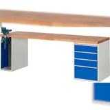 PROREGAL Werkbank Serie 7000 - Modell 7510 | HxBxT 89x250x70cm | 4x Schublade + 1x Schrank inkl. SchPROREGALbstock | Schubladenmaße 3x150 + 1x270mm