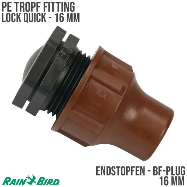 16 mm Rain Bird PP End Stopfen Lock Quick Tropf Fitting braun Typ BF-Stopfen