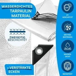 Abdeckplane 240 g/m2 (8 x 12 m, Weiß) wasserdichte Plane mit Ösen - Gewebeplane Schutzplane