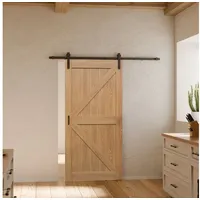 inova wohnen Schiebetür Holz Scheunentor Eiche, Komplett Set offene Laufschiene schwarz und Softclose braun 102.5 cm x 215 cm