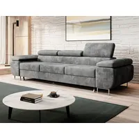 Easy4You Schlafsofa Norberg - 279 cm - Velour Grau - 3 Sitzer Sofa - Werstellbare Kopfstützen - Couch mit Schlaffunktion - Stoff: Monolith M-85 - Grau