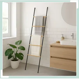 Relaxdays Handtuchleiter Bambus/Eisen Schwarz/Natur
