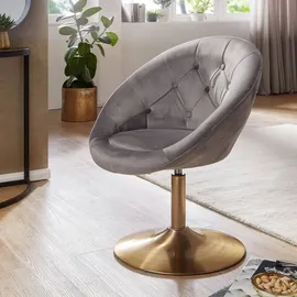 Wohnling Loungesessel HUARAL Samt 70 x 75 x 70 cm Grau/Gold mit Rollen