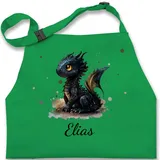 Kinderschürze Schürze Kinder Jungen Mädchen - Süßer Kleiner Drache mit Namen Nachtdrache Dragon Drachen Drachenzähmen - 7-14 Jahre - Grün - dragons drachenmotiv name personalisierte und - 7-13 Jahre