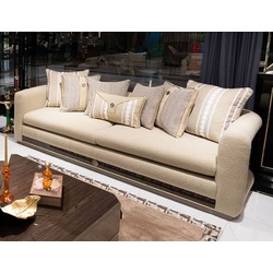 Casa Padrino Luxus Sofa Creme / Braun / Grau / Gold - Wohnzimmer Sofa - Hotel Sofa - Wohnzimmer Möbel - Hotel Möbel - Luxus Möbel