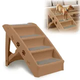 HENGMEI Klappbar Hundetreppe Hunderampe 49x38x61cm Haustiertreppe Treppen 4 Stufen mit Rutschfesten Matte und Stützstange für Kleine und Große Hunde Katze (Braun)