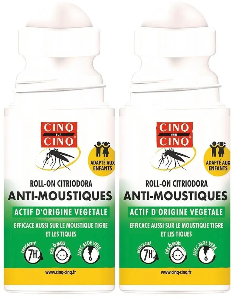 Cinq SUR Cinq Anti-muggen Roll-on Citriodora- Actieve ingrediënten van plantaardige oorsprong 2x50 ml Roller