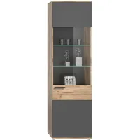 Inn.furn Vitrine Eiche, grau Glas, Nachbildung,Eiche, 4 Fächer, 57x200x37