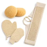 com-four® 05-teiliges Wellness-Set mit Massageschwämmen, Wellnesshandschuhen und Massage-Rückengurt (05-teilig - Wellness-Set) - Einheitsgröße