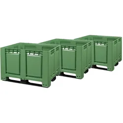 3 Stück Palettenboxen 680l 120x100x79 cm Grün 3 Kufen