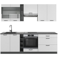 Vicco Küchenzeile Fame-Line Landhaus Anthrazit Weiß 235 cm ohne Arbeitsplatte, Landhaus/Anthrazit