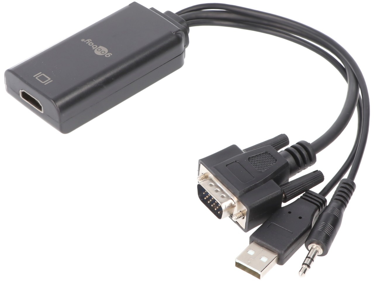 Goobay VGA/HDMITM-Adapterkabel - VGA-Stecker (15-polig) + Klinke 3,5 mm Stecker (3-Pin, stereo) > USB 2.0-Stecker (Typ A)