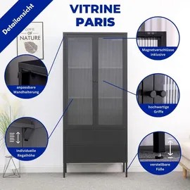 Coemo Vitrine Paris 80 x 35 x 180 cm Schwarz