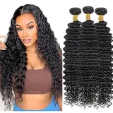 Hxxcoup Echthaar Tressen 3 Bundles Deep Wave Human Hair Haarverlängerung Echthaar Extensions Tressen Echthaar Echthaarbündel razilian Remy Hair Human Hair Extensions 16 18 20